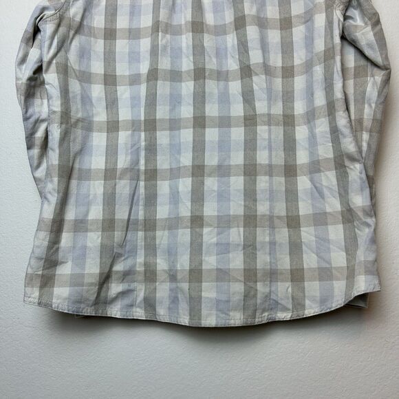 LL Bean Shirt Womens Medium Tan White Flannel Snap Front Casual Outdoor Normcore - Picture 10 of 13